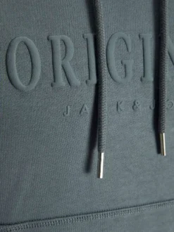 Sweat à capuche en coton mélangé bleu uni avec une coupe droite