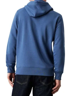 Sweat à capuche en coton mélangé bleu uni avec une coupe droite et logo iconique