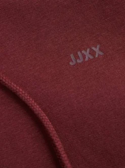 Sweat à capuche en coton mélangé bordeaux uni à coupe droite