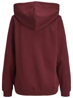 Sweat à capuche en coton mélangé bordeaux uni à coupe droite