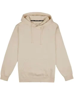 Sweat à capuche en coton mélangé ecru uni coupe droite col à capuche