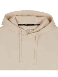 Sweat à capuche en coton mélangé ecru uni coupe droite col à capuche