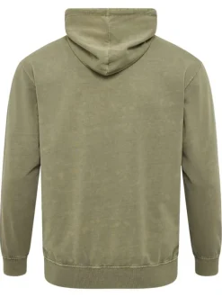 Sweat à capuche en coton mélangé kaki délavé avec une coupe droite