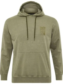 Sweat à capuche en coton mélangé kaki délavé avec une coupe droite