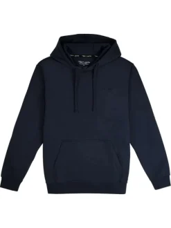 Sweat à capuche en coton mélangé marine uni avec une coupe droite