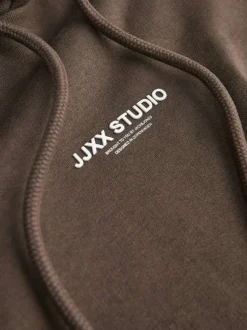 Sweat à capuche en coton mélangé marron uni à coupe droite avec une poche