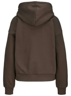 Sweat à capuche en coton mélangé marron uni à coupe droite avec une poche
