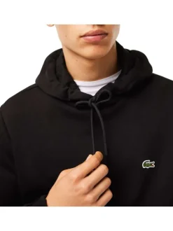 Sweat à capuche en coton mélangé noir avec une coupe droite et logo brodé