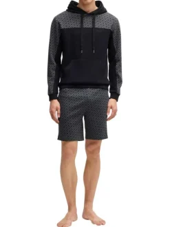 Sweat à capuche en coton mélangé noir à imprimé monogrammes et à coupe droite