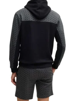 Sweat à capuche en coton mélangé noir à imprimé monogrammes et à coupe droite