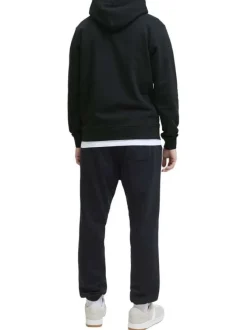 Sweat à capuche en coton mélangé noir uni avec une coupe droite