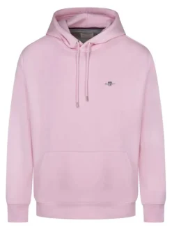 Sweat à capuche en coton mélangé rose uni avec une coupe droite et le logo brodé
