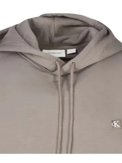Sweat à capuche en coton mélangé taupe uni avec une coupe droite et logo