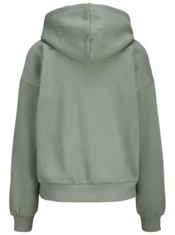Sweat à capuche en coton mélangé vert d'eau uni à coupe droite avec une poche