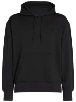 Sweat à capuche en coton noir avec une coupe droite et un imprimé au dos