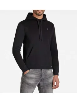 Sweat à capuche en coton noir uni avec une coupe droite et une poche