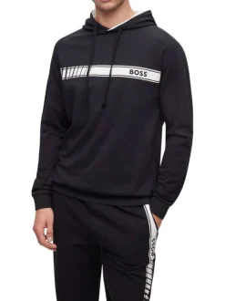 Sweat à capuche en coton noir uni avec une coupe droite et un lien de serrage