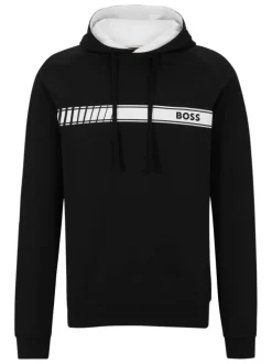 Sweat à capuche en coton noir uni avec une coupe droite et un lien de serrage