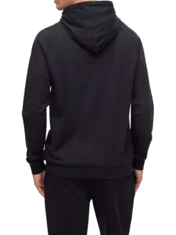 Sweat à capuche en coton noir uni avec une coupe droite et un lien de serrage