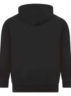 Sweat à capuche en coton noir uni avec une poche kangourou et un lien de serrage