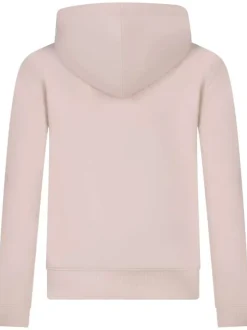 Sweat à capuche en coton rose uni avec une fermeture zippée à l'avant