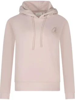 Sweat à capuche en coton rose uni avec une fermeture zippée à l'avant