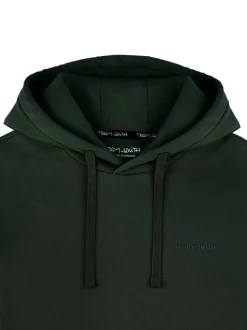 Sweat à capuche en coton vert sapin uni à coupe droite avec une poche