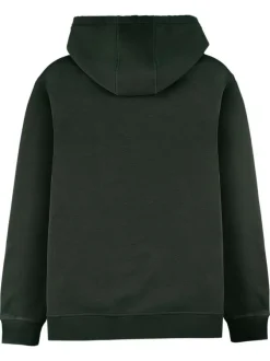 Sweat à capuche en coton vert sapin uni à coupe droite avec une poche