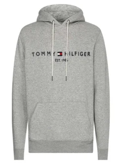 Sweat à capuche gris chiné avec logo brodé sur l'extrémité de la manche gauche