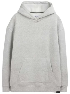 Sweat à capuche gris clair chiné en tissu éponge à coupe droite