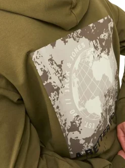 Sweat à capuche kaki avec un coupe droite et un imprimé dorsal