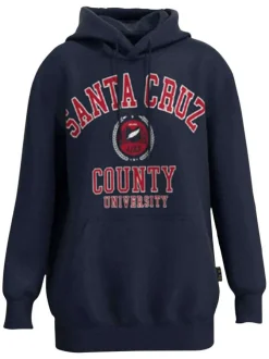 Sweat à capuche marine avec flocage rouge sur la poitrine style universitaire coupe droite
