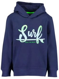 Sweat à capuche marine en coton avec lettrage floqué effet tie and dye sur la poitrine