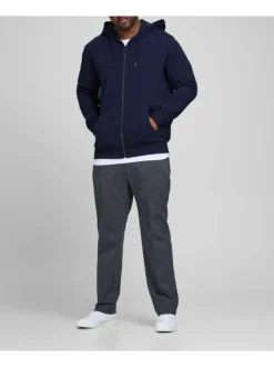 Sweat à capuche marine en coton mélangé avec une coupe et un zip de fermeture
