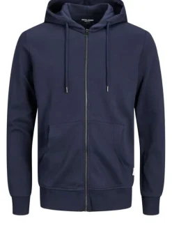 Sweat à capuche marine en coton mélangé avec une coupe et un zip de fermeture