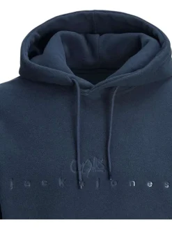 Sweat à capuche marine uni avec une coupe droite et une poche kangourou