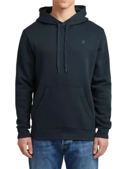 Sweat à capuche marine uni avec une poche kangourou et une coupe droite