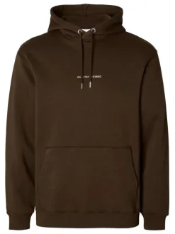 Sweat à capuche marron uni avec une coupe droite et une poche kangourou