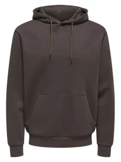 Sweat à capuche marron uni à coupe droite avec une poche à l'avant