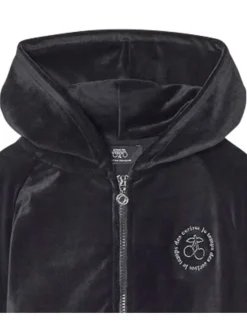 Sweat à capuche noir uni avec une coupe droite et une fermeture zippée