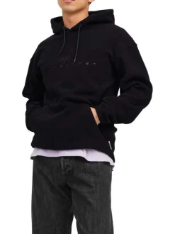 Sweat à capuche noir uni avec une coupe droite et une poche kangourou