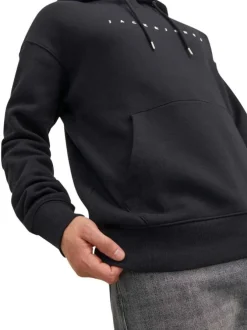 Sweat à capuche noir uni avec une coupe droite et une poche kangourou