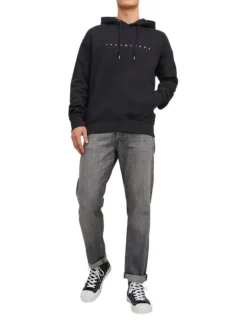 Sweat à capuche noir uni avec une coupe droite et une poche kangourou