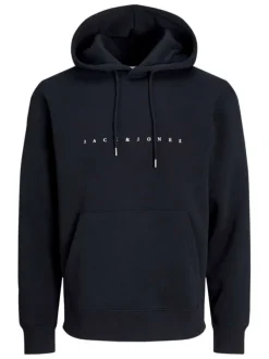 Sweat à capuche noir uni avec une coupe droite et une poche kangourou
