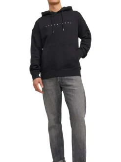 Sweat à capuche noir uni avec une coupe droite et une poche kangourou