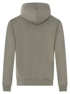 Sweat à capuche vert uni à coupe droite avec le nom de la marque brodé en relief
