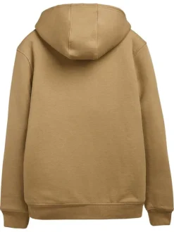 Sweat à capuche zippé en coton mélangé beige uni à coupe droite