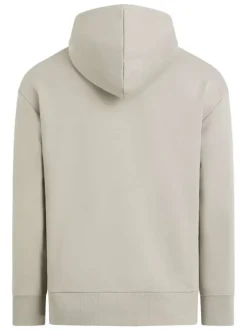 Sweat à capuche zippé en coton mélangé beige uni à coupe droite avec une poche