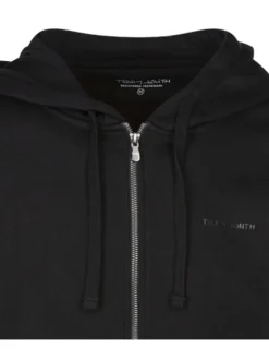 Sweat à capuche zippé en coton mélangé noir uni avec le nom de la marque