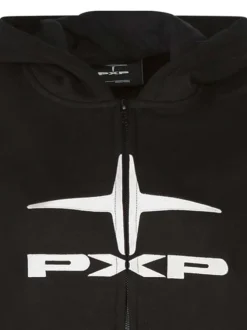Sweat à capuche zippé en coton noir à coupe droite avec le logo brodé